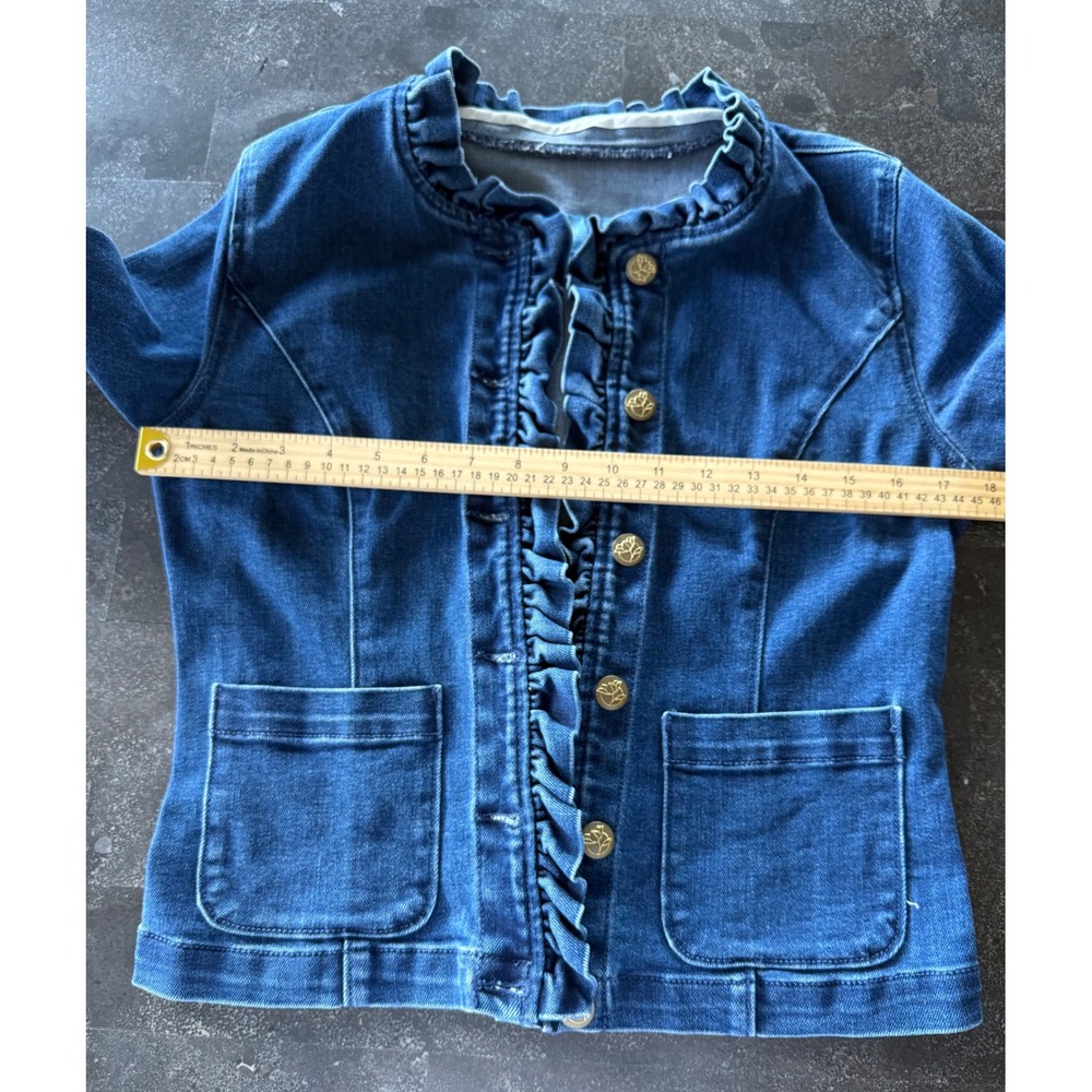 Draper James RSVP Ruffle Denim Jacket XS Button Front Romantic‎ Fitted Stretch - Picture 8 of 12